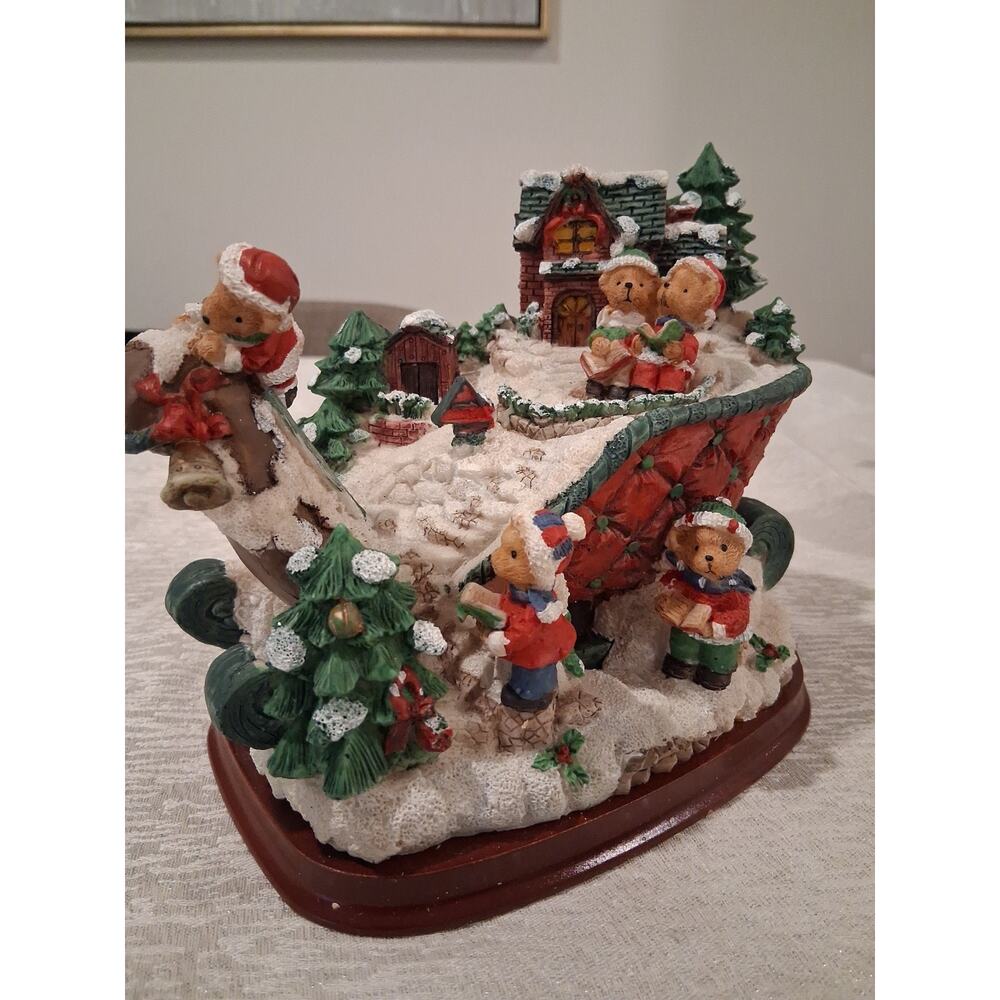 Vintage Danbury Mint Boyds Bears Christmas Sleigh Lighted Village 13"